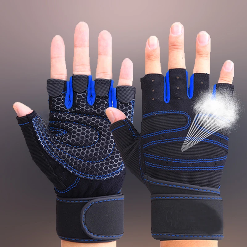 sapphire gloves Новые вентилируемые перчатки для тяжелой атлетики, нарукавники для мужчин и женщин, полная защита для ладоней, кросс-тренировки, фитнеса, бодибилдинга, тяжелой атлетики - Цвет: sapphire gloves