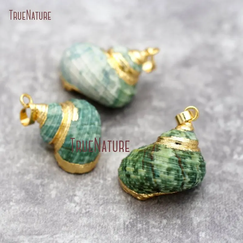 

Gold Swirl Accent Sea Shell Pendant Gold Electroplated Cap and Bail charm Blue Seashell Pendant PM26801
