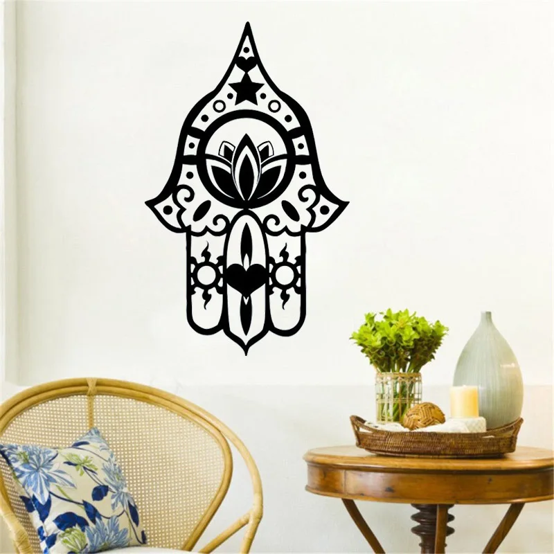 

ZOOYOO Religious Lotus Hamsa Hand Wall Sticker PVC Indian Buddha Home Decor Living Room Bedroom Wall Decals Decoration