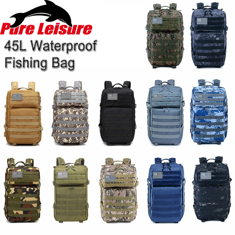 PureLeisure 45L водонепроницаемый рыболовный рюкзак Открытый Molle Camo Тактический охотничий альпинистский военный армейский рюкзак сумки