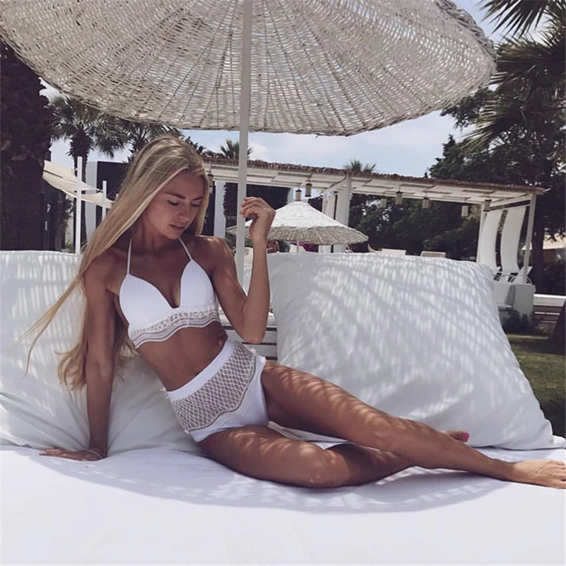 High Waisted Swimwear Women Biquini Sexy Bikini Set Push Up Swim Bathing Suit White Lace Swimsuit Bandage Bikinis Maio De Praia |