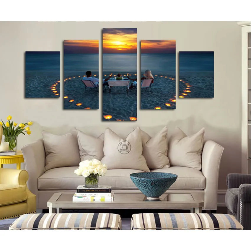 

Романтическая Картина на холсте для влюбленных, настенные картины для гостиной, Приморского берега, теплые декоративные современные карти...