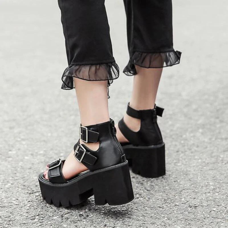 GBHHYNLH buckle sandal peep toe heels gladiator platform summer shoes female casual sandals thick LJA272 | Обувь