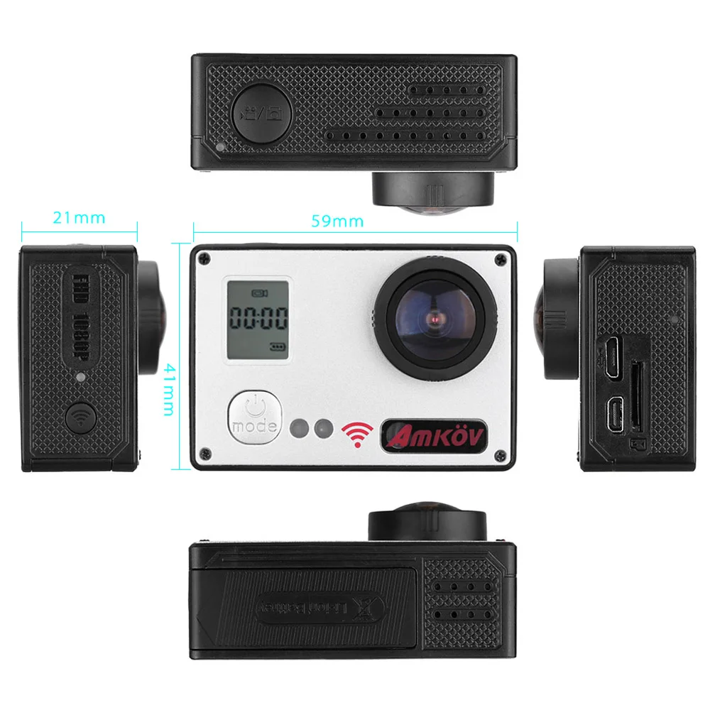 AMKOV AMK7000S 2," lcd Wifi 4 K(4096*2160) 10fps 1080 P 60fps Full HD 20MP Водонепроницаемая 40 m 170 ° широкоугольная экшн-Спортивная камера