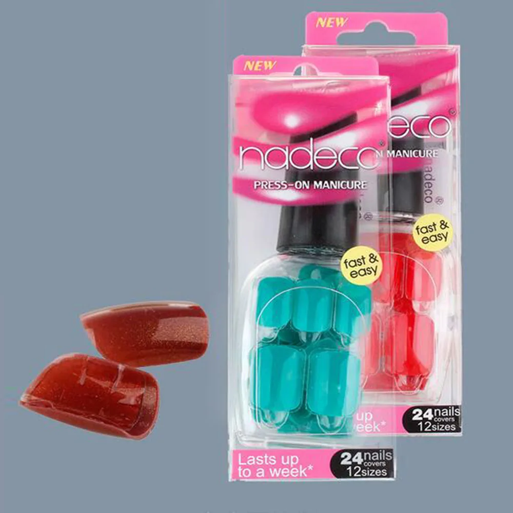 24Pcs/set Fashion Long Fake Nails Full False 31 kinds of color For Party use with glue sticker pure colour nail tip | Красота и