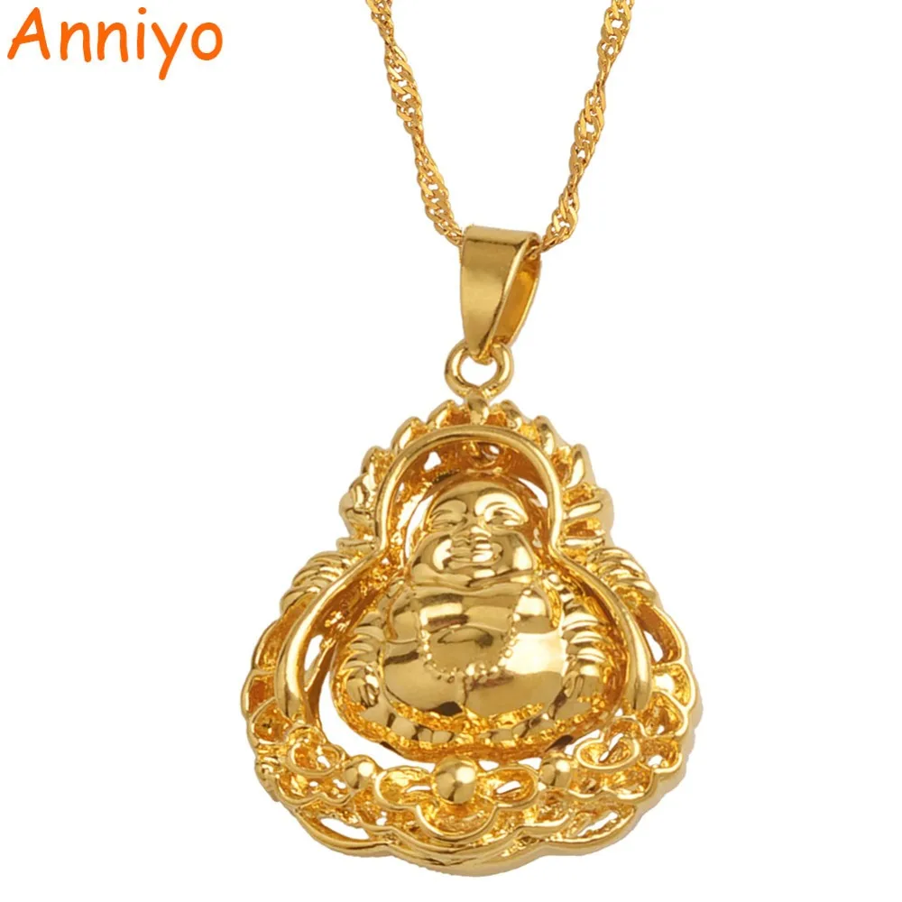 Anniyo Chinese Buddhist Amulet Maitreya Metteyya Pendant Necklaces Golg Color God Jewelry #012507 | Украшения и аксессуары