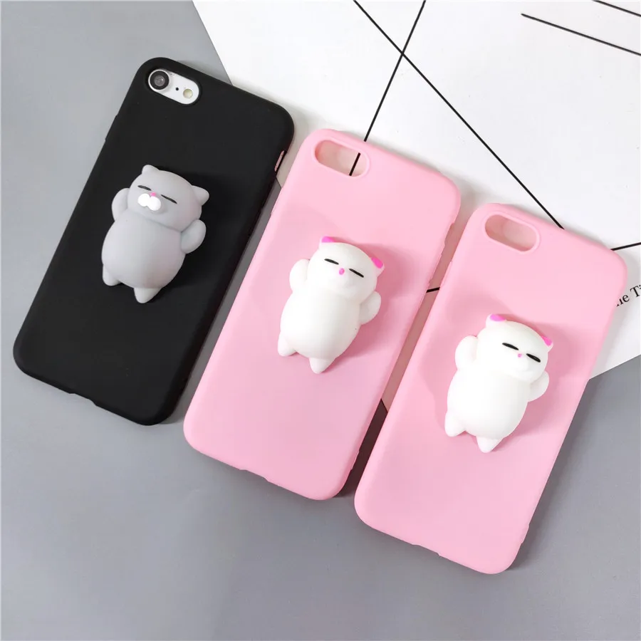 Cute 3D Kitty Cat Squishy Phone Case for iphone 7 8 Plus X 6 6S 5 5S Pink Black Silicon Soft Cover XS Max XR |
