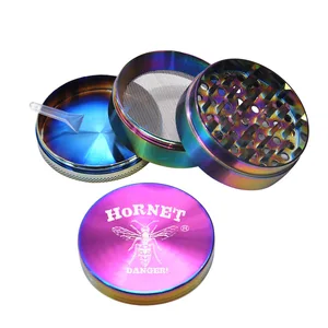 HORNET, металлическая точильница для табачных трав, радужная цинковая дробилка из сплава, большая, 63 мм, 4 шт., Металлическая магнитная точильница для курения, ручная мельница