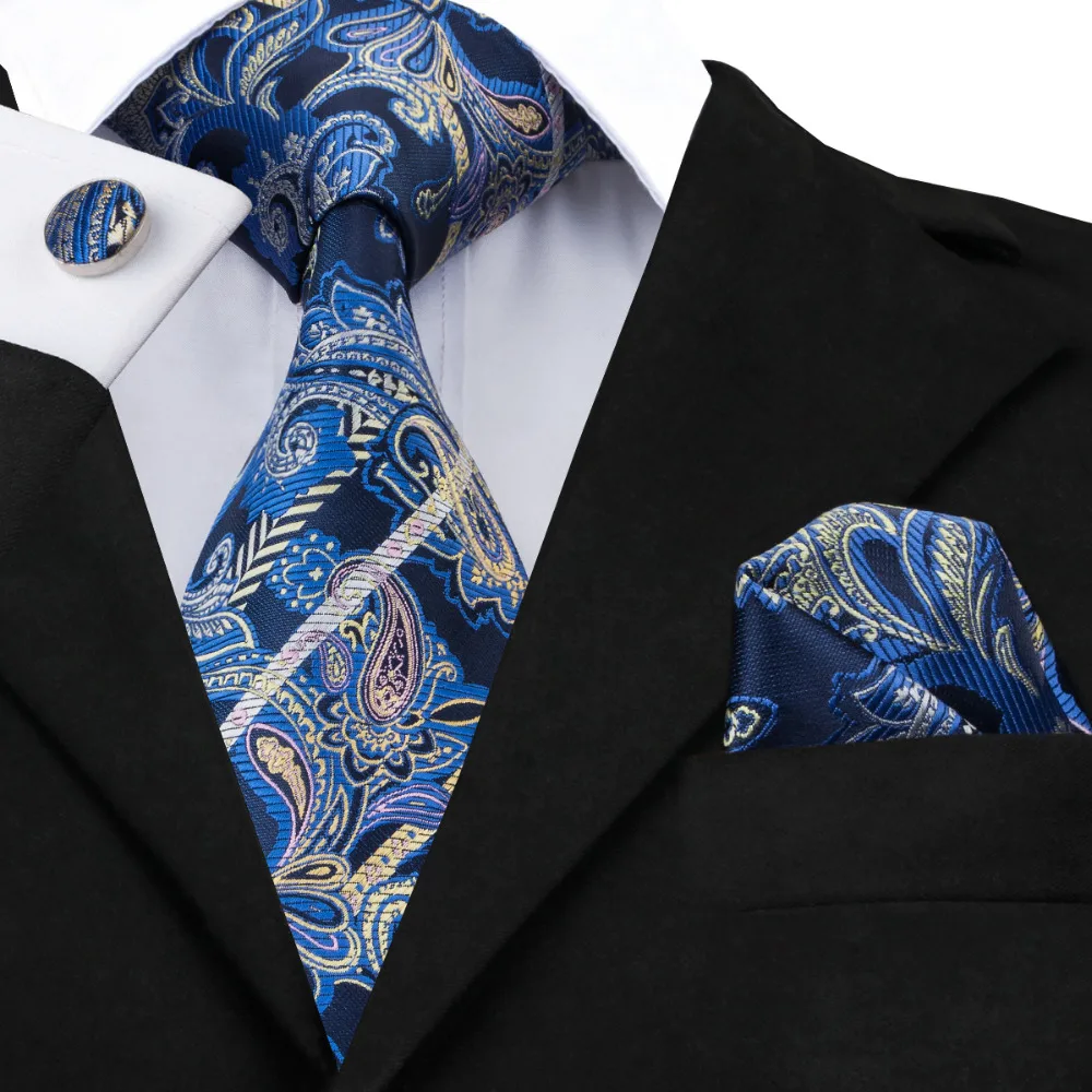 

C-613 Jason Vogue Quality Tie Hanky Cufflinks Set Blue Paisley 100% Silk Jacquard Necktie Halloween Gift from China