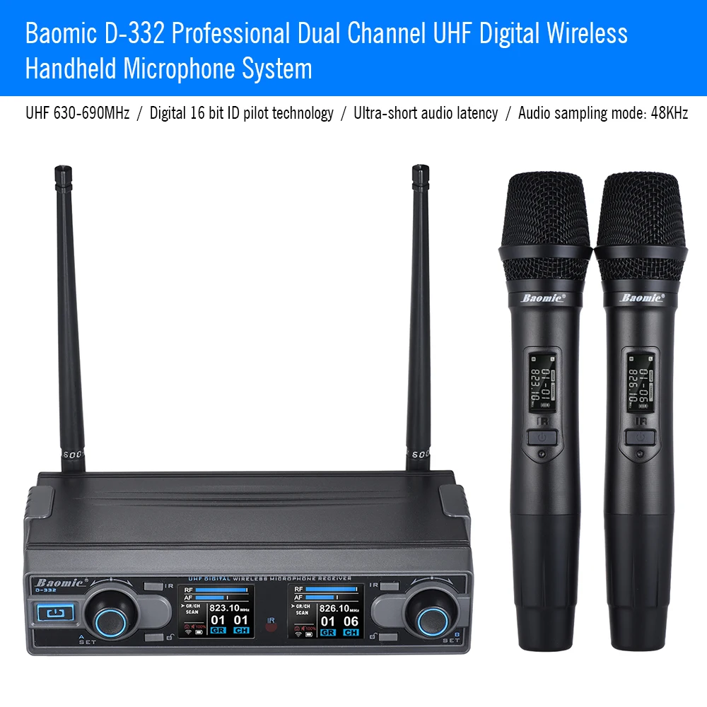 D 332 Профессиональный Двухканальный UHF Цифровой беспроводной ручной микрофон