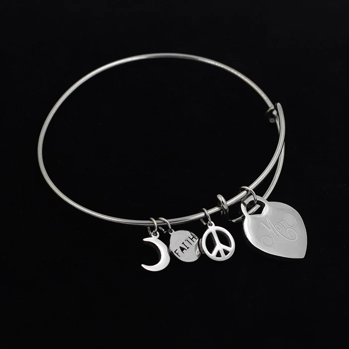 Hot sale stainless steel charm bracelet bangle heart style adjustable size for party and engagement | Украшения и аксессуары