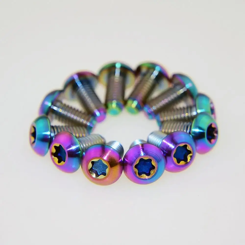 Rainbow color 12 шт./титановый болт M5* 10 мм горный велосипед тормозной диск крепежный винт GR5 материал - Цвет: Rainbow color