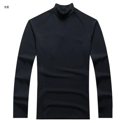 royal blue Хлопковая стрейчевая Мужская однотонная тонкая футболка с длинным рукавом, мужская повседневная Осенняя Приталенная футболка с высоким воротом в европейском стиле T931 - Цвет: royal blue