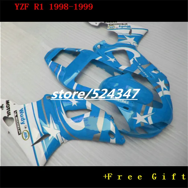 

Hey-Custom 100% fit factory fairings kit for 1998 1999 YZF R1 98 99 YZFR1 light blue stars aftermarket fairing kits for Yamaha
