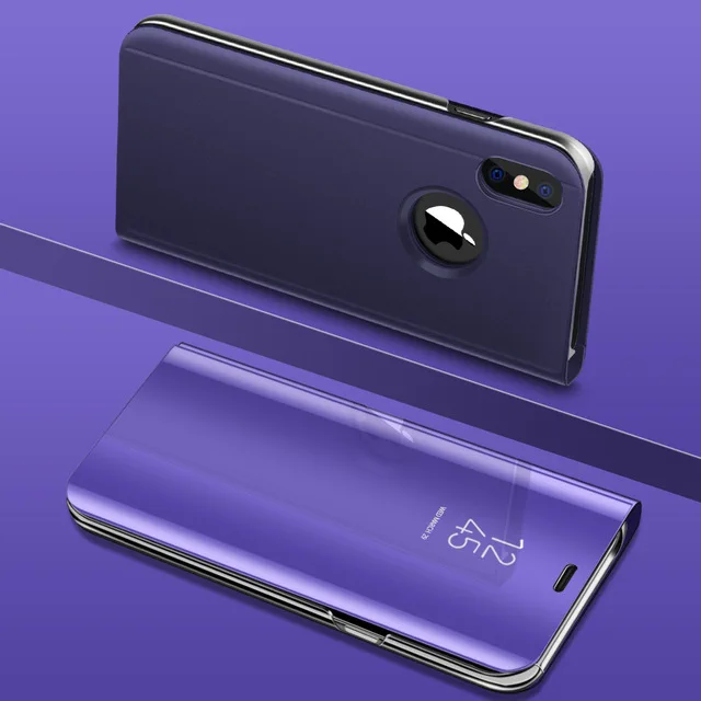 Purple Чехол с зеркальным окном для iPhone 7, 8, 6, 6S Plus, зеркальный Чехол-книжка с покрытием, чехол-подставка для iPhone XS Max, XR, XS, X, полная защита - Цвет: Purple