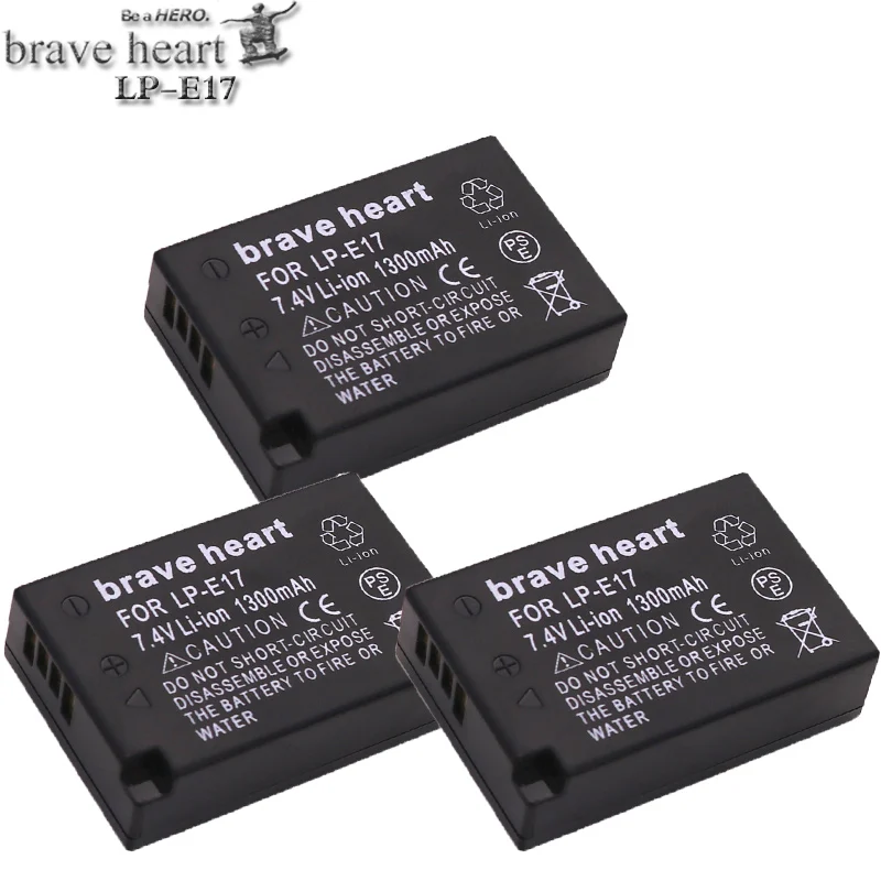 3battery Brave heart 4x Bateria LPE17 LP E17 LP-E17 батарея+ ЖК-зарядное устройство батарея для Canon EOS M3 750D 760D T6i T6s 8000D Kiss X8i камера - Цвет: 3battery