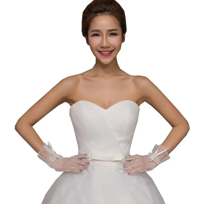 Прозрачные перчатки цвета слоновой кости для свадебных торжеств короткие