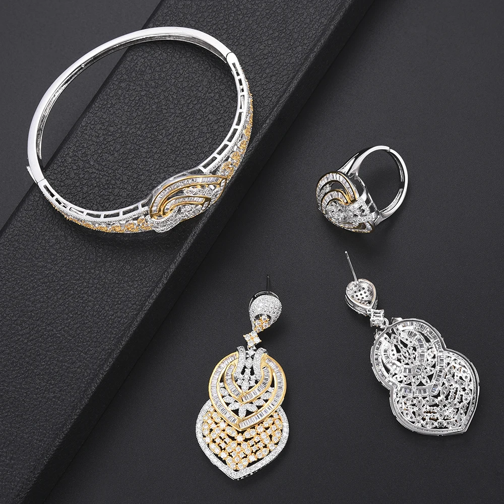 missvikki Ethnic 4PCS Jewelry Set Shiny Attractive Bangle Earrings Necklace Ring Accessories For Women Bridal Wedding Party | Украшения и