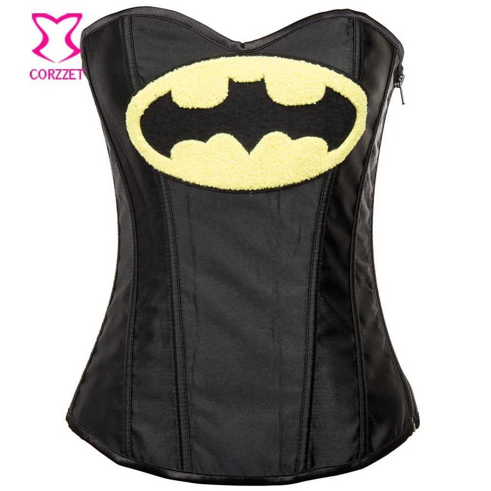 

Corzzet Black Bat Pattern Satin Steampunk Corsets And Bustier Waist Trainer Burlesque Women Costume Gothic Cosplay Corset