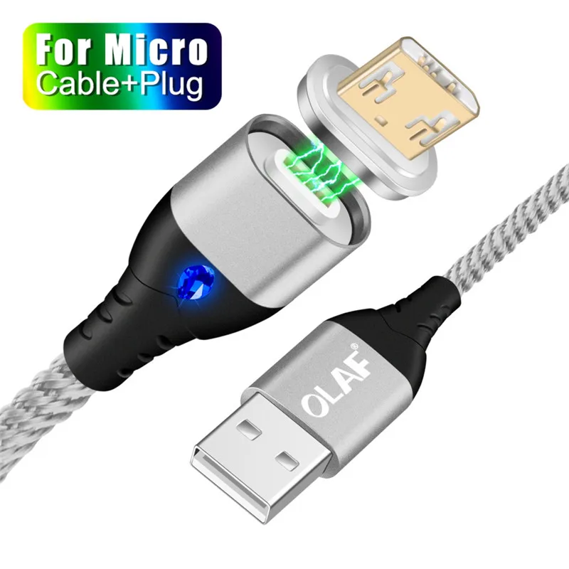 A2 Silver Micro Cabl OLAF 3A светодиодный магнитный usb кабель для зарядки Micro для Xiaomi huawei Micro USB кабель для быстрой зарядки для samsung кабель для передачи данных Microusb - Цвет: A2 Silver Micro Cabl