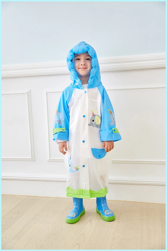 

Outdoor Children Cartoon Waterproof Raincoat With Schoolbag Location Boys Girls Inflatable Hat Rainwear Kid Students Poncho