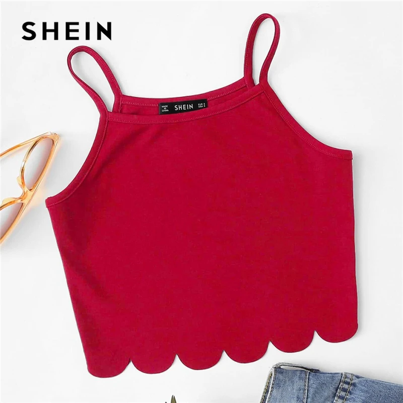 SHEIN летний красный топ на бретельках, жилет, Женский Повседневный жилет на бретельках, тонкий топ на бретельках