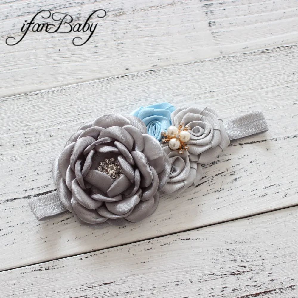 Grey/Blue women belt girl flower sash wedding Sash matching Rose burn fabric headband 1 SET | Аксессуары для одежды