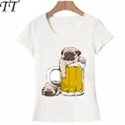 Новейшая модная женская футболка с коротким рукавом, как пиво, супер милые рубашки с рисунком мопса, женская футболка