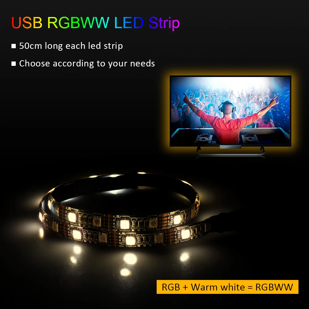 USB светодиодная ленсветильник 5050 RGBW RGBWW RF пульт дистанционного управления 50 см 1 м