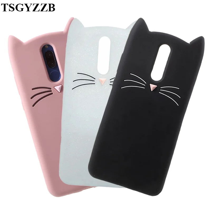 

Cute 3D Silicon Cat Phone Case For Huawei Honor 7C AUM-L41 P30lite Y7 2019 Y6 Prime Y5 2018 Black Pink Beard Cat Ears Soft Cover
