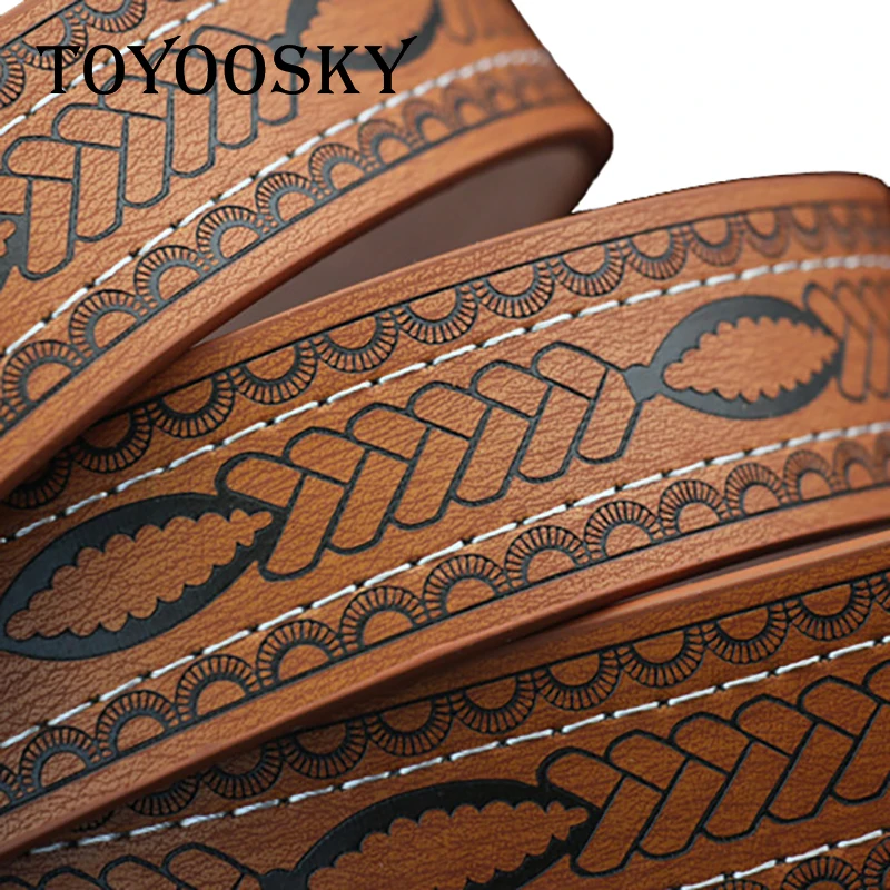 

European Men Gents Pattern PU Belts Antique Fancy Square Pin Buckle Vintage Cowboy Jeans White Waist-belt Business Luxury Brand