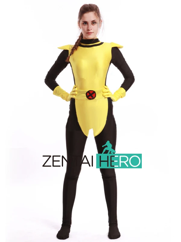 Нарядное платье ZentaiHero черно желтый костюм супергероя из спандекса зентай на