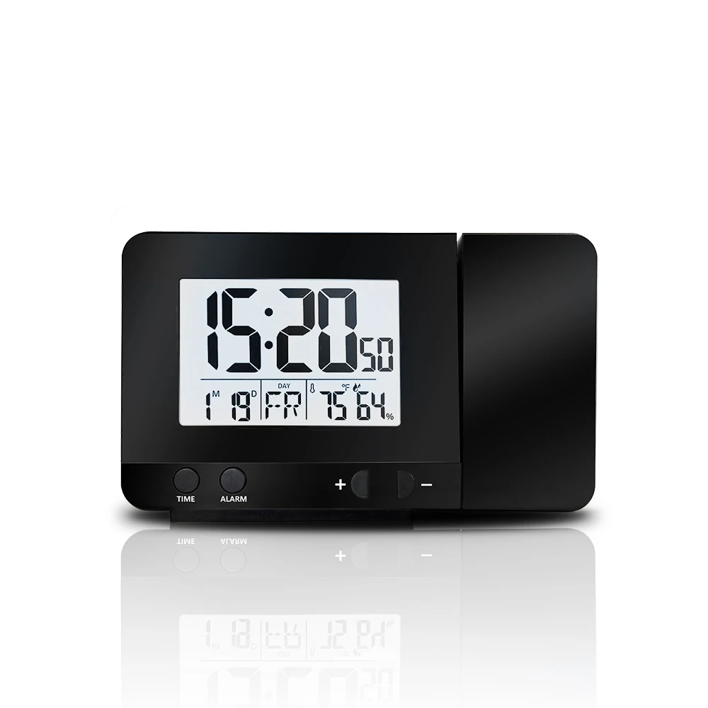 Black FanJu FJ3531 проекционный будильник цифровые часы с функцией повтора даты подсветка проектор стол настольные светодиодные часы с проекцией времени - Цвет: Black