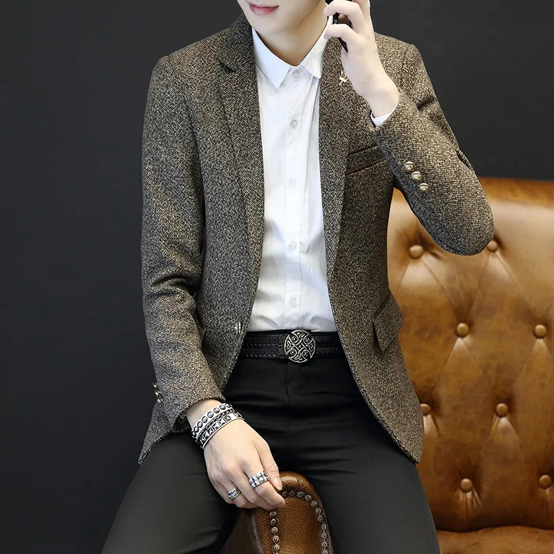 

New Mens Blazer Suits Quality fashion Blazers Slim Fit Woolen Outwear top Coat Costume Homme dropshipping brand clothes