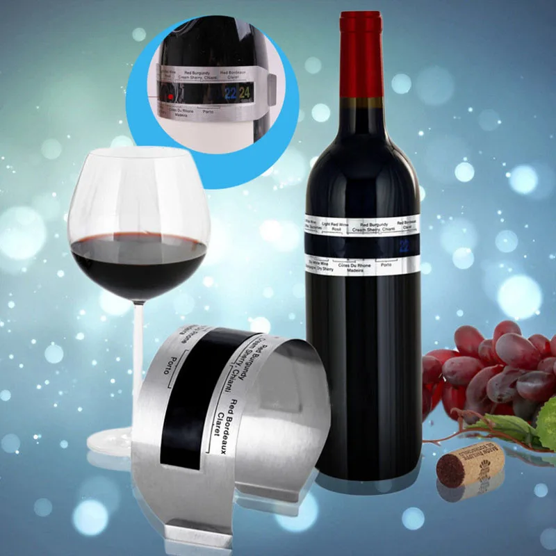 

Lot 10PCS Stainless Steel Wine LCD Thermometer Bottle Beer Red Wines Bracelet Temperature Thermometer Sensor Meter