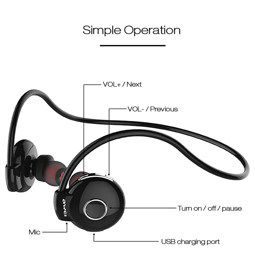 Awei A845BL Беспроводные спортивные Bluetooth наушники гарнитура шумоподавление с