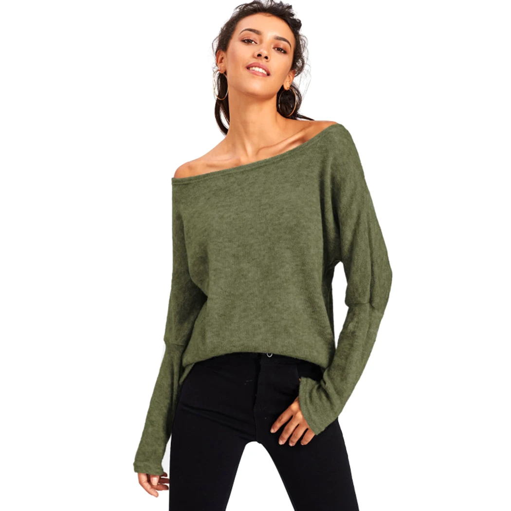 Зима с плеча свитер Для женщин осень Slash Средства ухода за кожей шеи Джерси Mujer