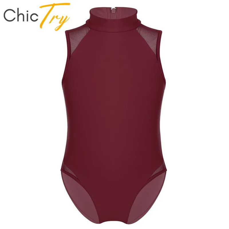 

ChicTry Kids Teens Mesh Splice Sleeveless Back Zipper Ballet Leotard Dance Costume Children Girls Gymnastics Leotard Bodysuit