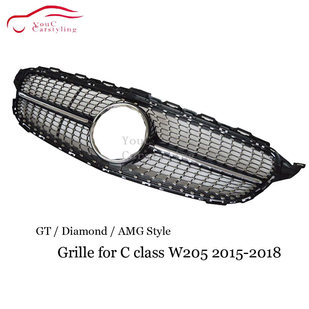 W205 Diamond/GT/AMG стиль автомобиля Передняя решетка сетки для Mercedes C 2015-2018 C180 C200 C250 C300 C350