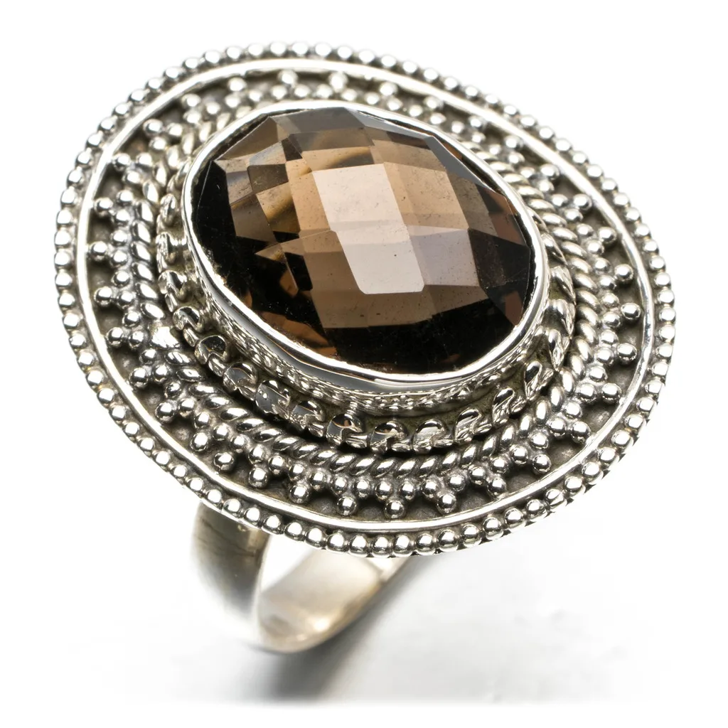 Натуральный дымчатый кварц 925 пробы Серебряное кольцо размер США 7 Q2103 | Украшения