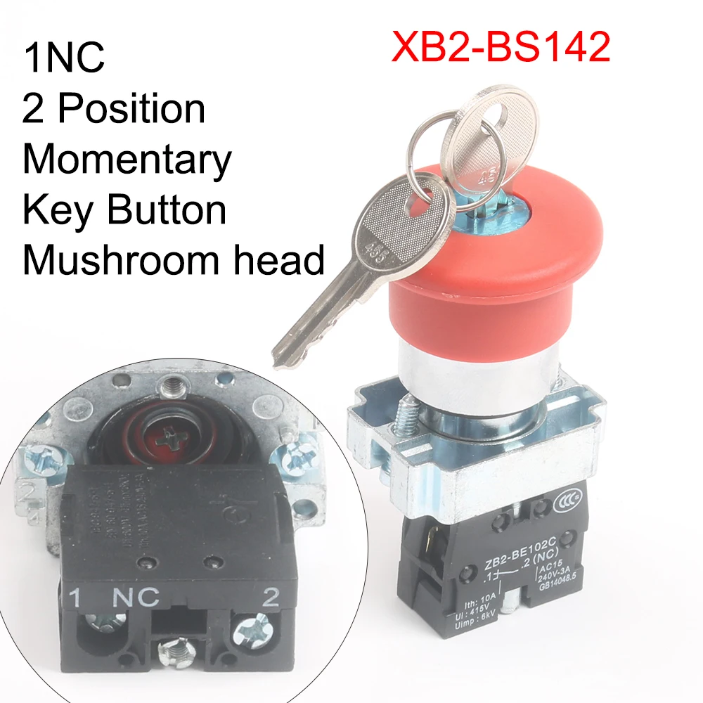 XB2-BS142 BS145 BS442 BS542 1NC/1NO1NC ключ аварийной остановки поворотный кнопочный переключатель 2 положения блокировка/Мгновенный замок/сброс
