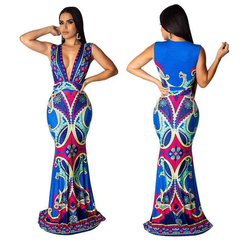 Новинка 2019 уникальное платье в национальном стиле с принтом ветер высокой талией