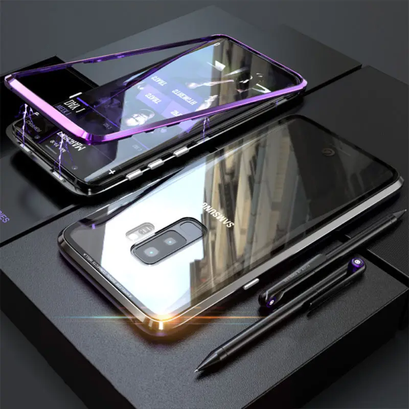Purple black Магнитный кошелек Флип Ретро мягкий чехол для телефона для samsung Galaxy Note9/Note 8/S7 edge/S8/S9/S8 Плюс/S9 плюс роскошный закаленное Стекло чехол - Цвет: Purple black