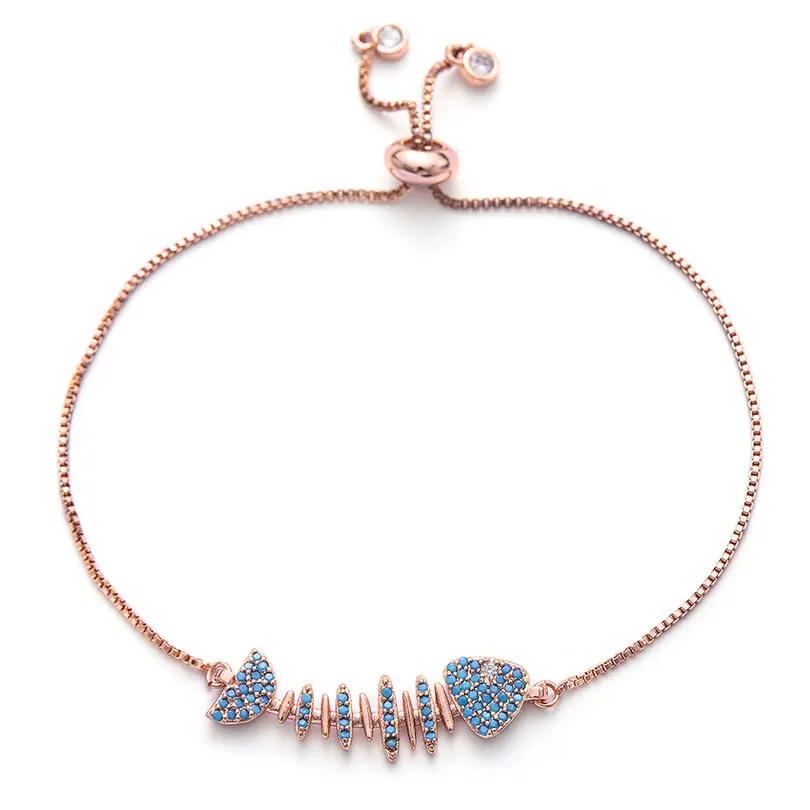 rose gold Pipitree уникальный синий CZ Циркон Шарм «Рыбная кость» Браслеты для Для женщин Мода Регулируемая Цепочка-браслет подарок для друзей, ювелирное изделие - Окраска металла: rose gold