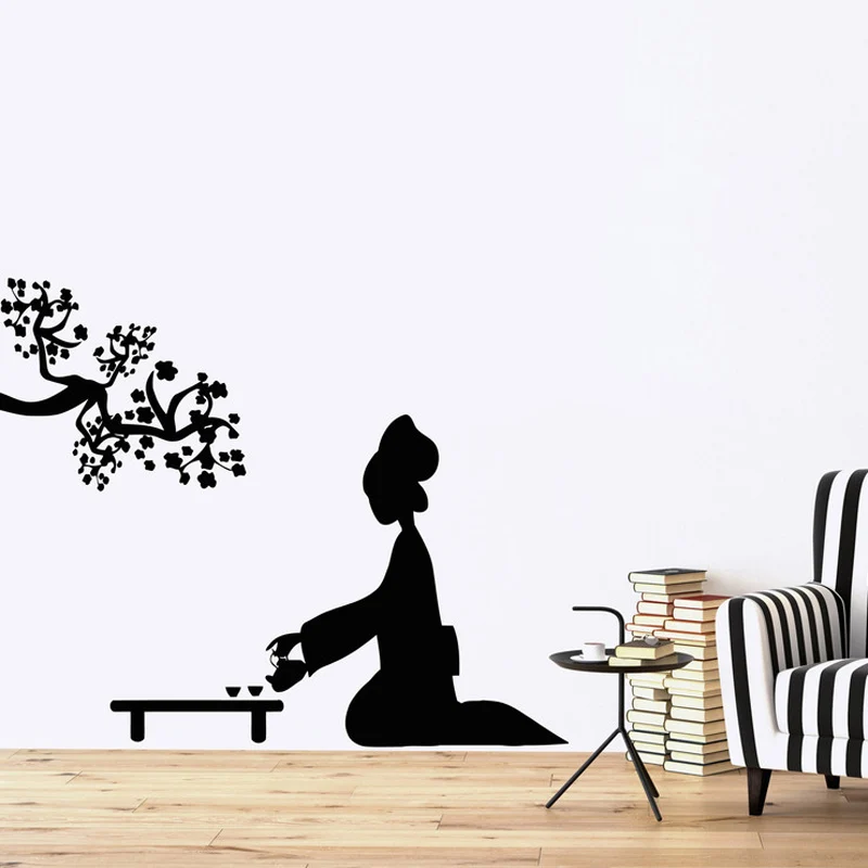 Виниловая наклейка восточные наклейки на стену Гейша и японский чай церемония
