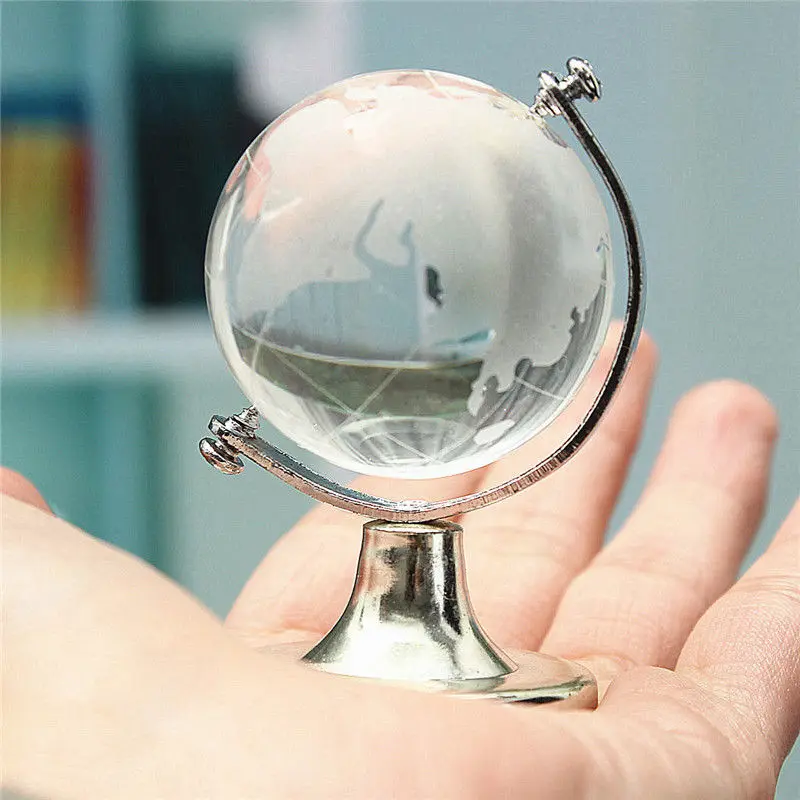 HOT SALE Crystal Glass Frosted World Globe Stand Paperweight Home Desk Wedding Decorate | Figurines &amp Miniatures