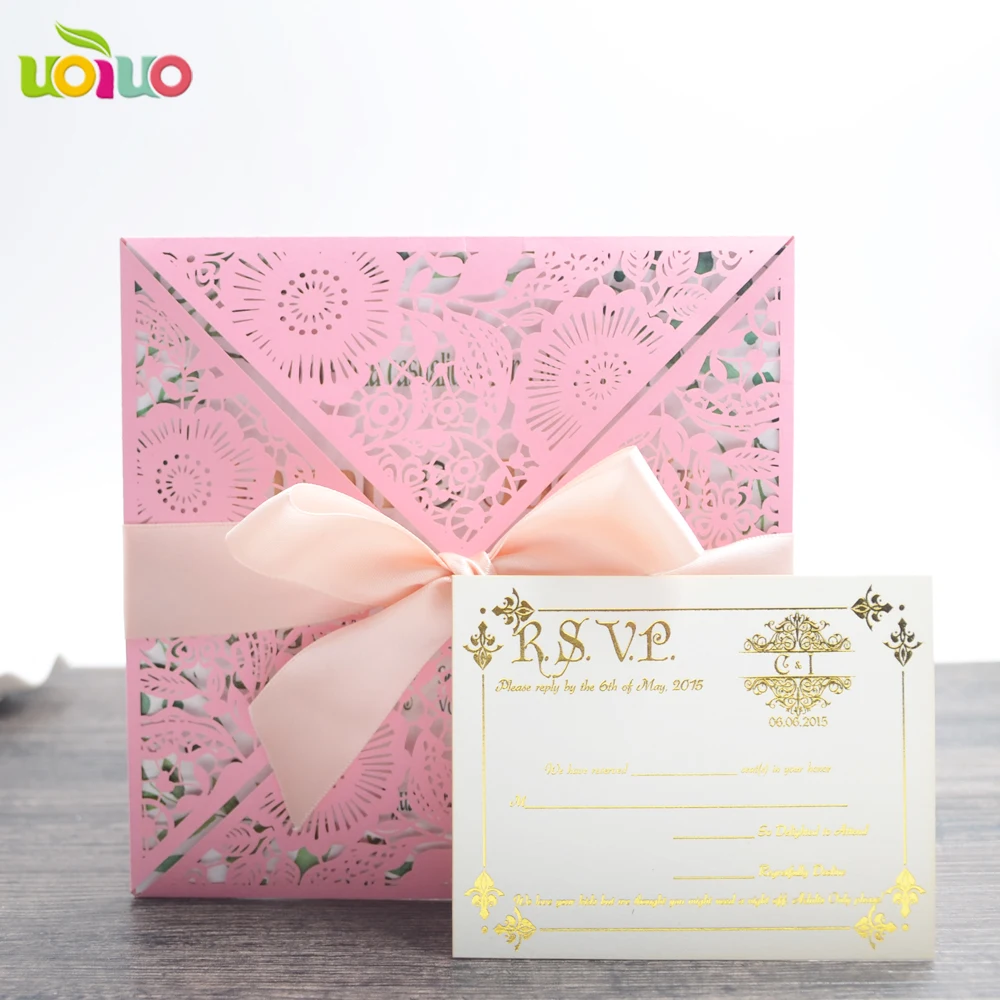 

10 set/lot free shipping laser cutting New Flowers four side open design invitation cards with inner paper for wedding party