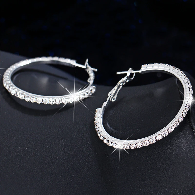 Fashion Popular Big Circle Hoop Earrings for Women Girls Geometric Rhinestone Crystal Round Earring Party Jewelry s | Украшения и
