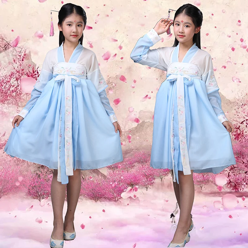 Платье Tang Hanfu с длинным рукавом традиционная одежда для девочек китайский костюм