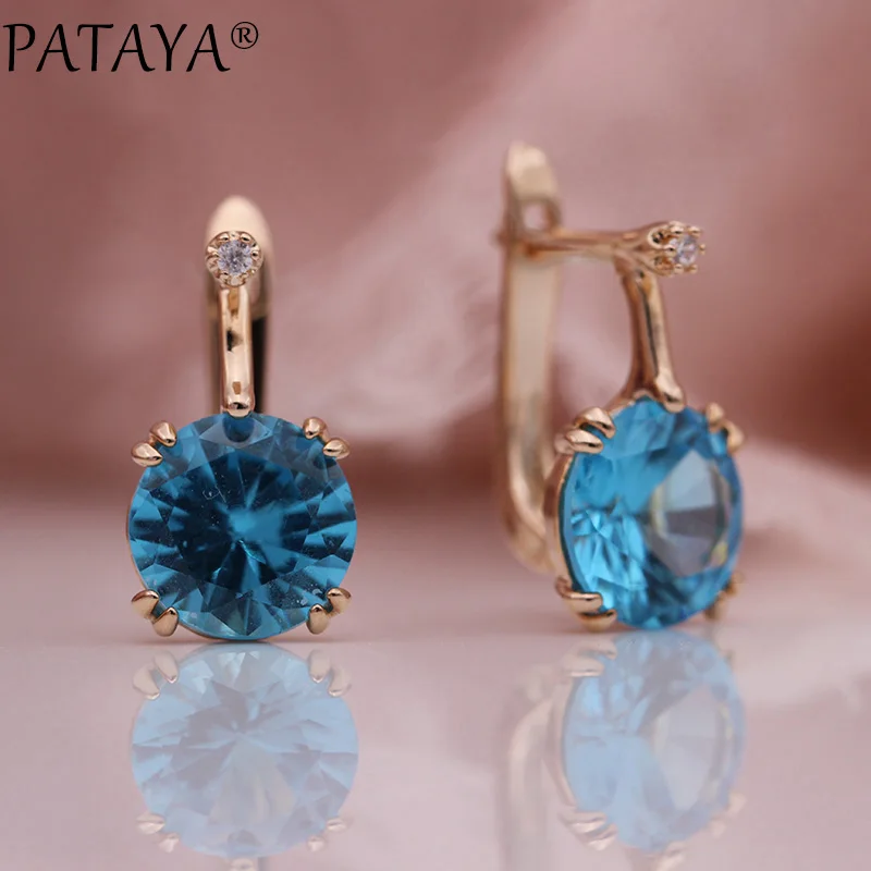 sea blue PATAYA 828, акция, новые круглые синие серьги для женщин, модные Благородные Свадебные украшения, 585 розовое золото, натуральный циркон, свисающие серьги - Окраска металла: sea blue